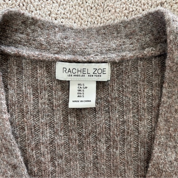 Rachel Zoe Brown Cream Argyle V-neck Cardigan Button front Sweater - Picture 5 of 5